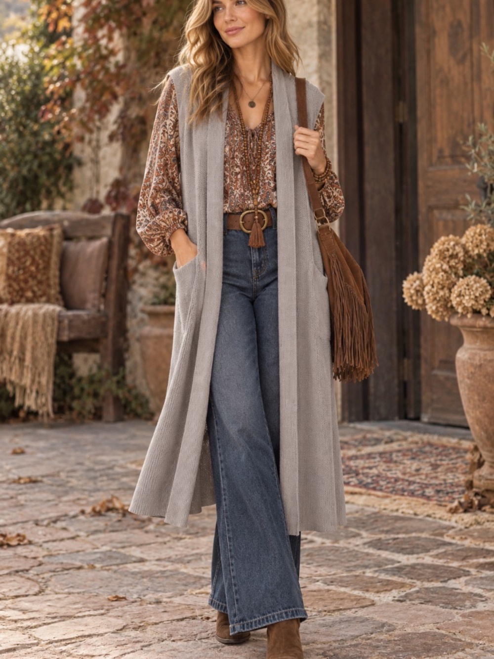 Aritzia Wilfred knit long line midi open cardigan XS sleeveless lagenlook boho